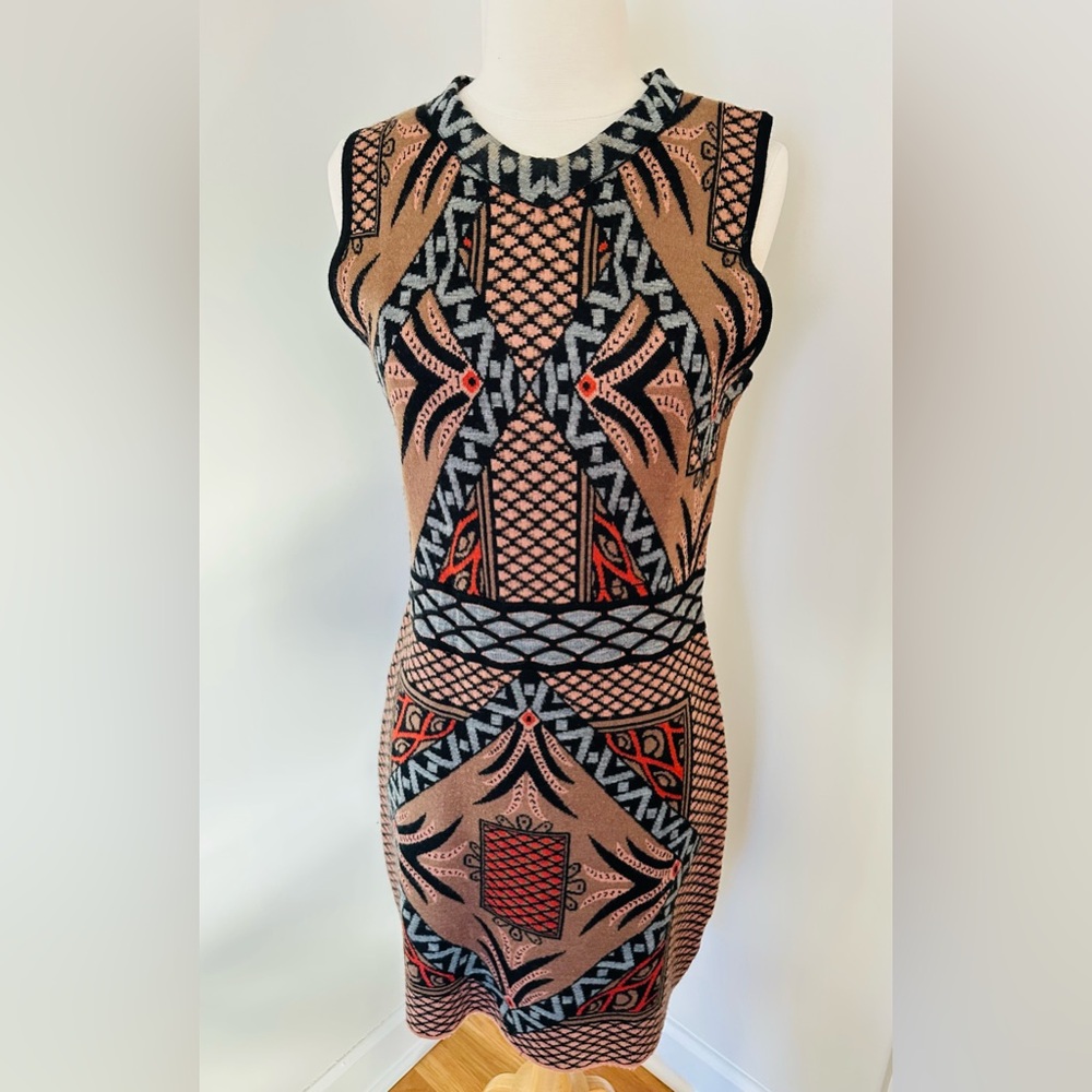 Sweet Sinammon V-neck Sleeveless Brown/multicolor Sheath midi Pullover Dress L